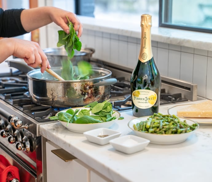 Fresh Vegetable Risotto with Sautéed Shrimp with Perrier-Jouët Grand Brut